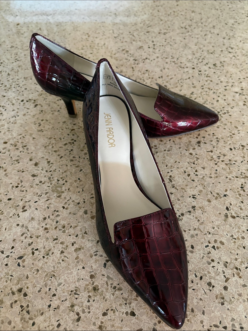 Jenn Ardor Wine Croc-Embossed Pointed Toe Pumps